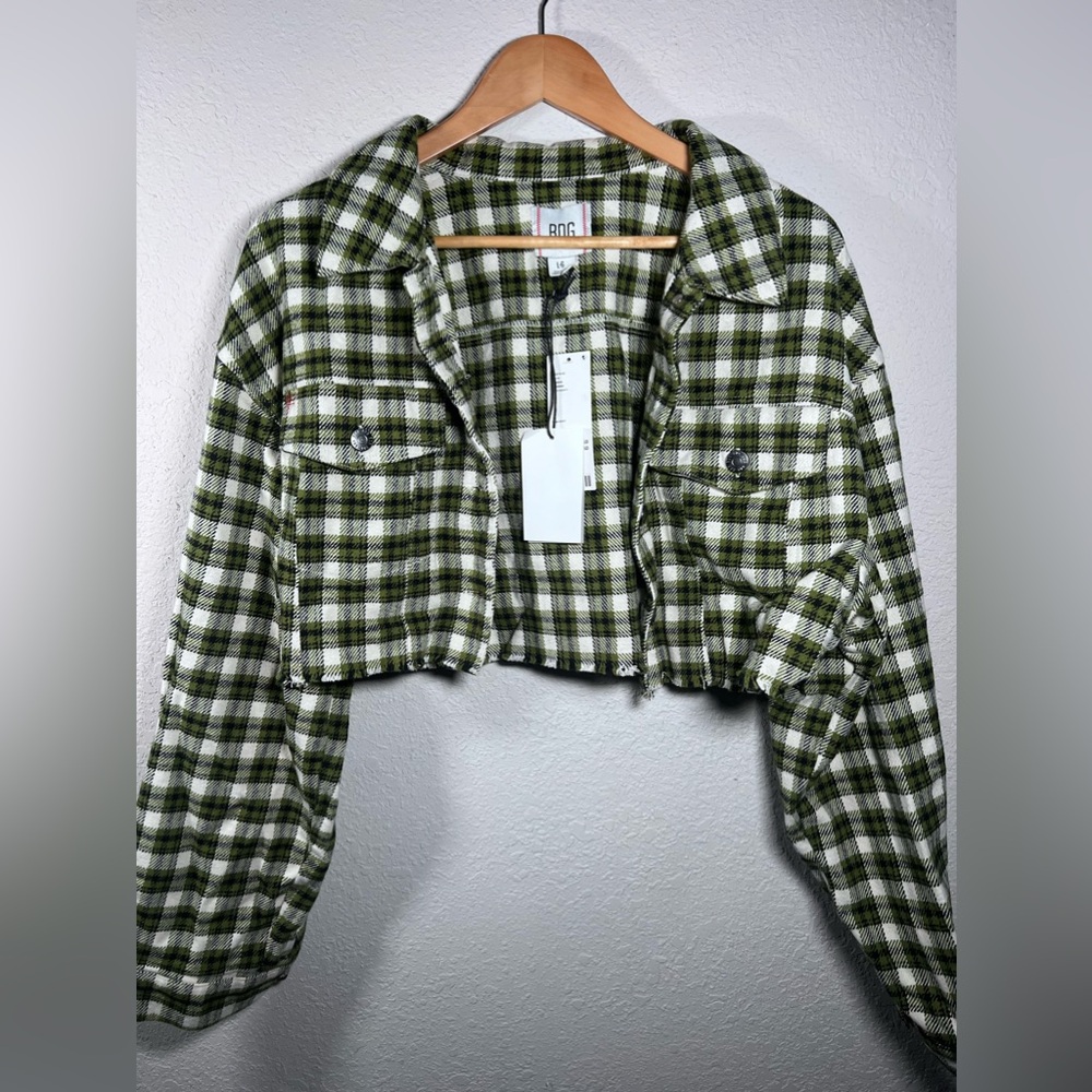 BDG Green, Plaid Cropped Button-Up